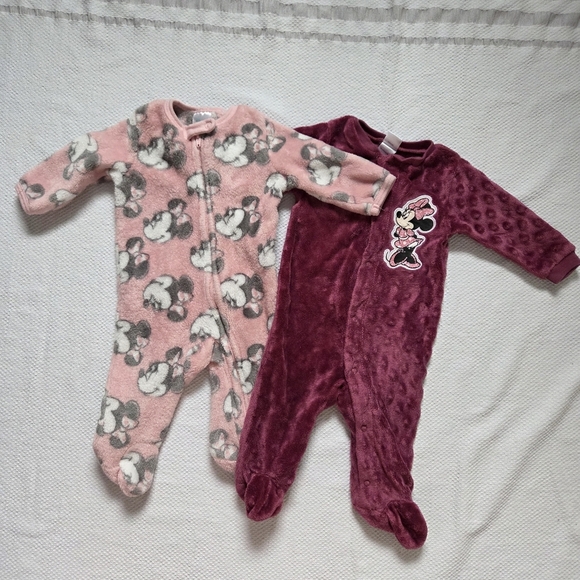 Disney Other - Disney Pink and Burgundy Baby Footies Set Minnie Mouse